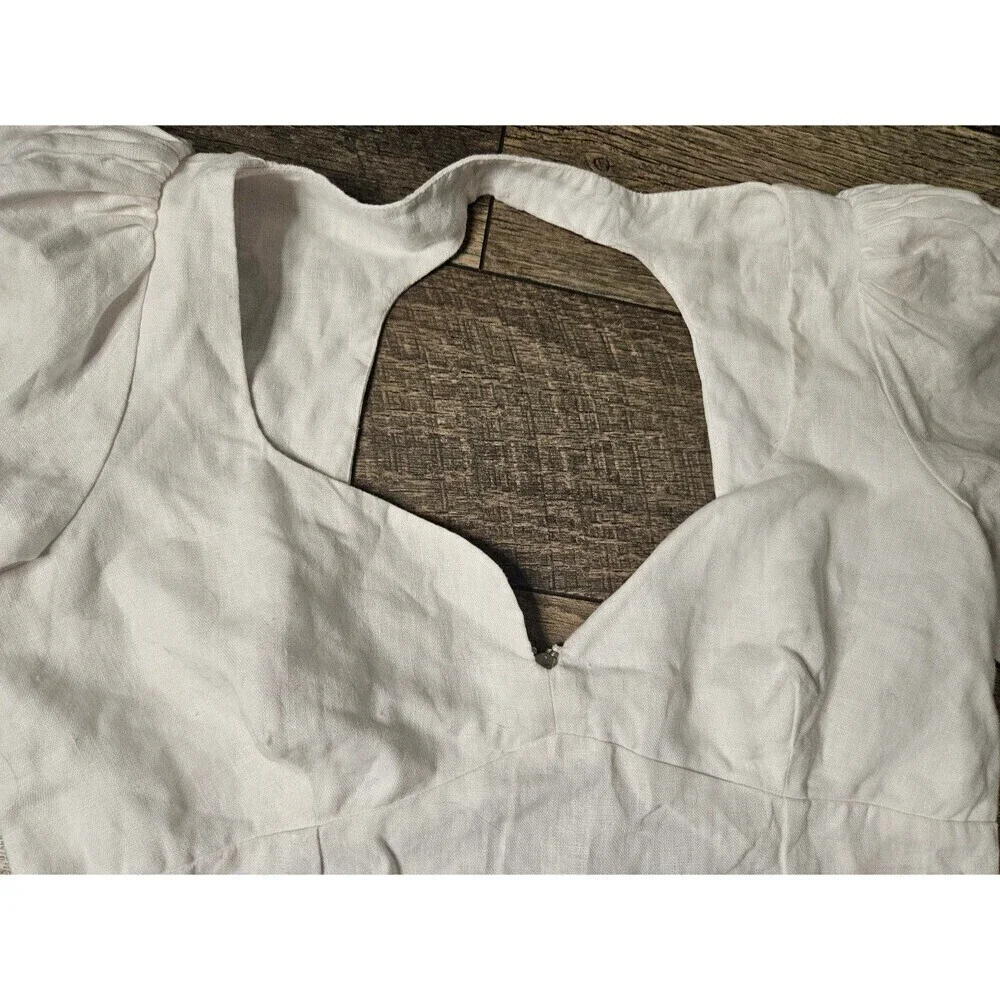Reformation Mia Linen Top White Cutout Puff Slevee Size 12